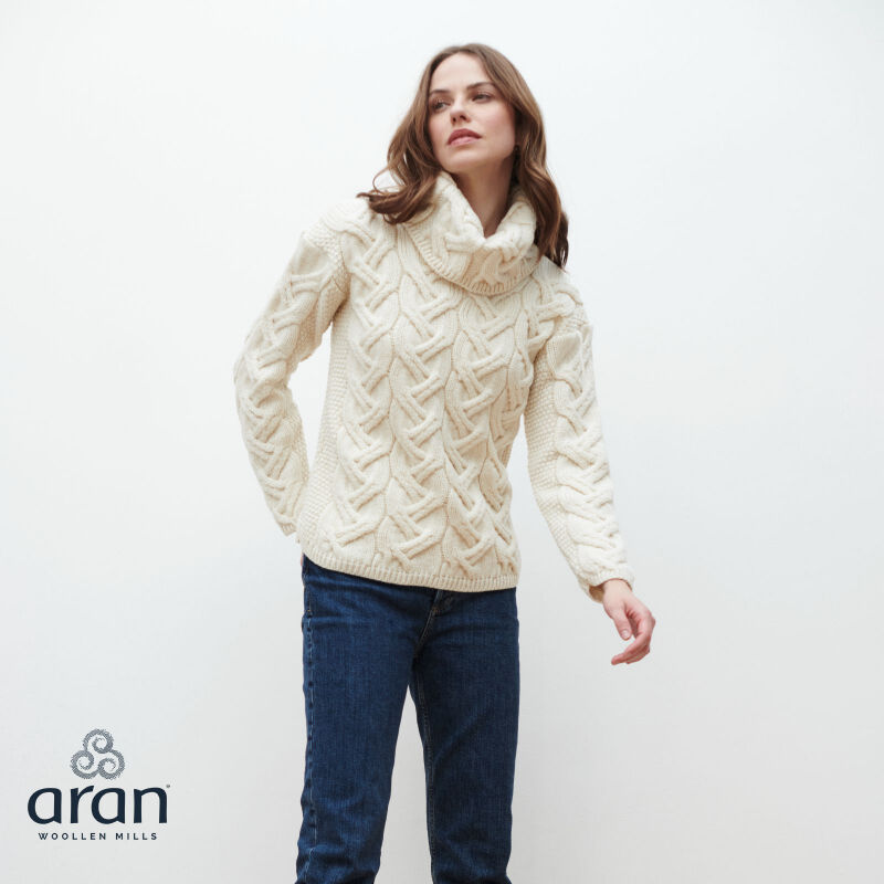 Aran Woollen Mills Chunky Cable Cowl Supersoft Merino Wool Sweater, Natural Colour